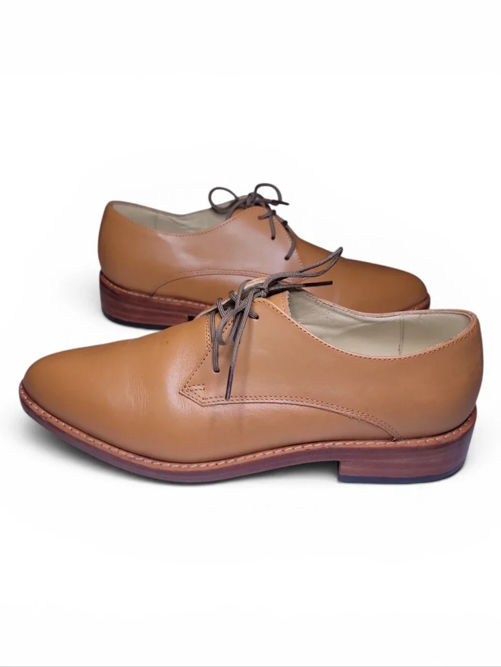 Nisolo Womens Plain Toe Leather Lace Up Oxfords